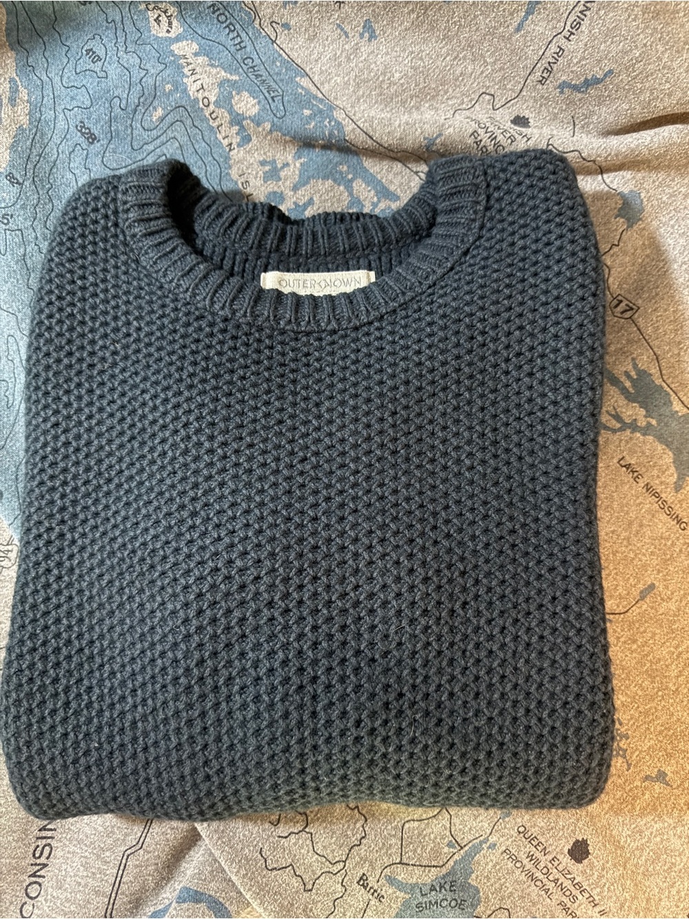 Outer known Waffle Crew Men's Textured Crewneck Sweater Blue - Medium